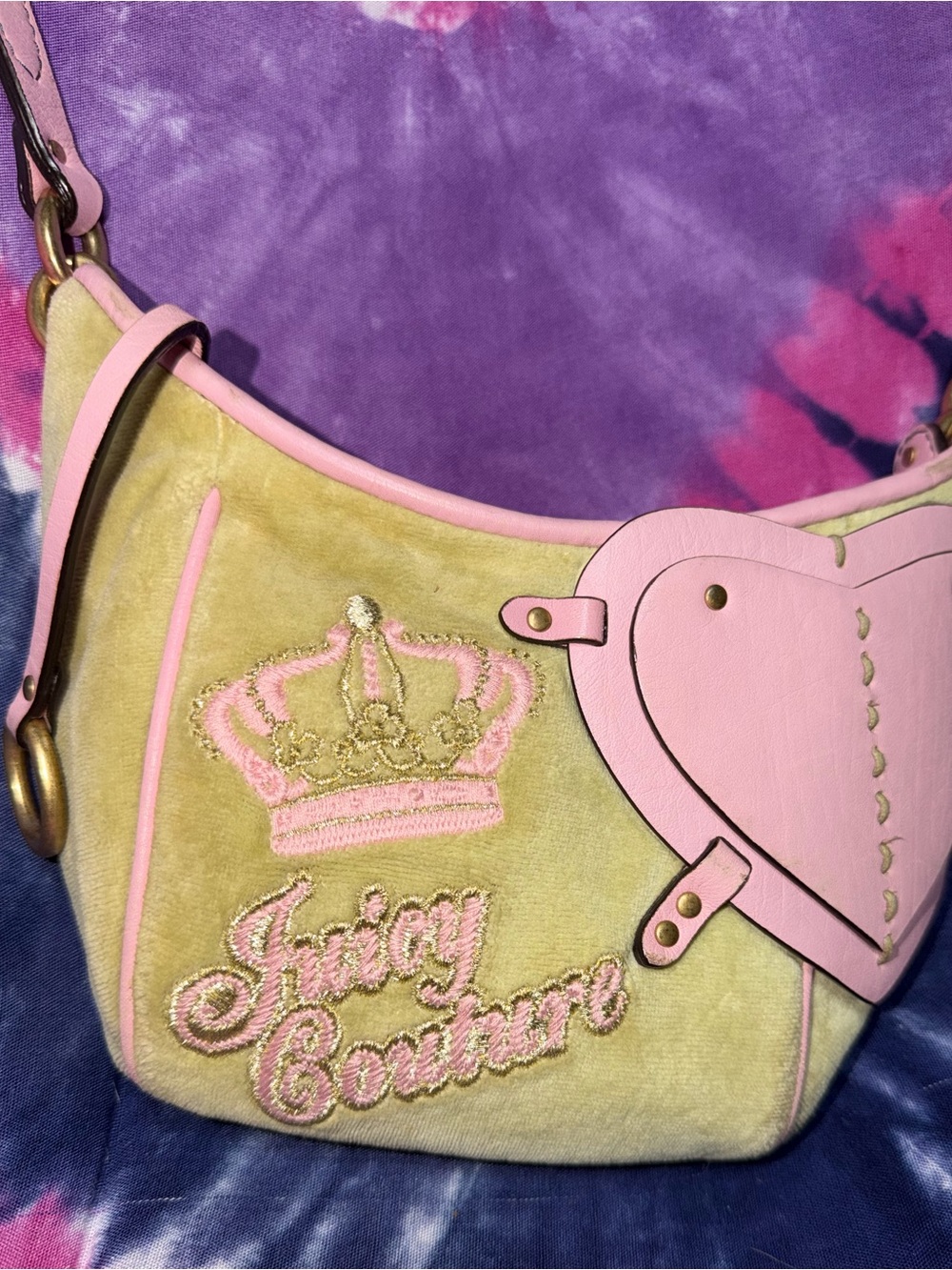 Vintage Juicy Couture green velour Shoulder Bag with Pink Heart Accent
